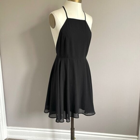🛑 Black Strappy Square Halter Neck A-line Skater Dress - Small - Picture 1 of 8